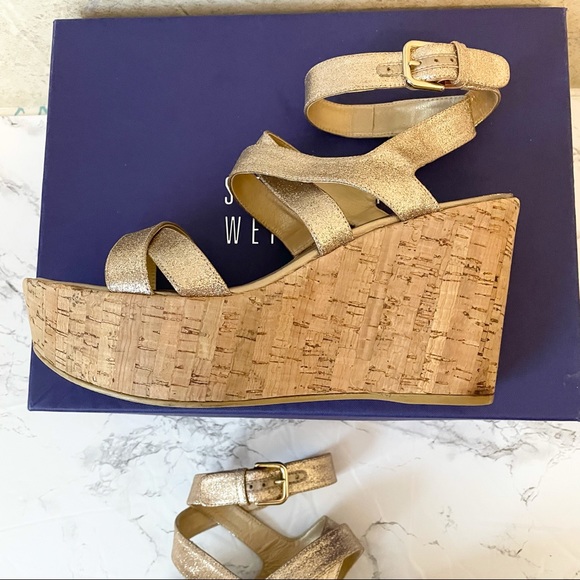 *STUART WEITZMAN* Today Sand Gold Glitter Wedges - Picture 6 of 13